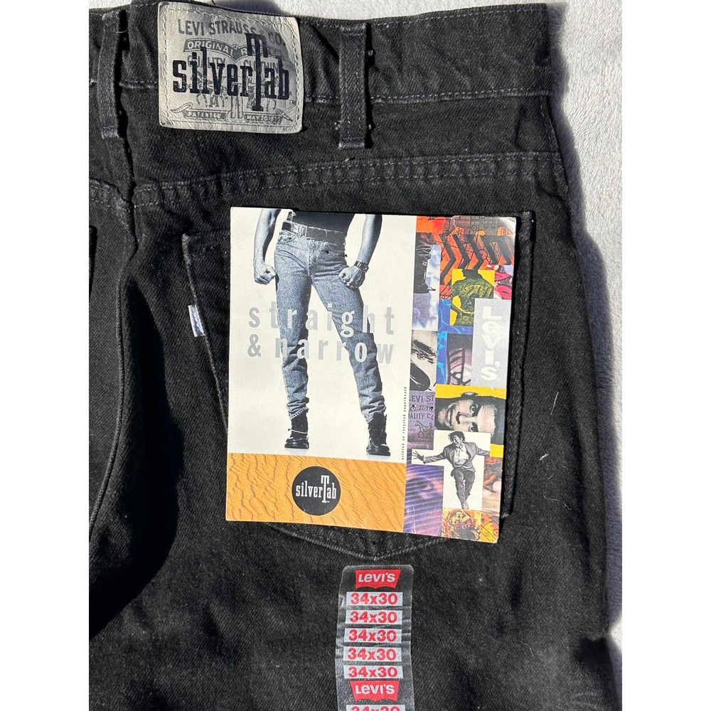 Vintage Levis SilverTab Straight & Narrow Black Jeans Mens 34x30 Deadstock NWT